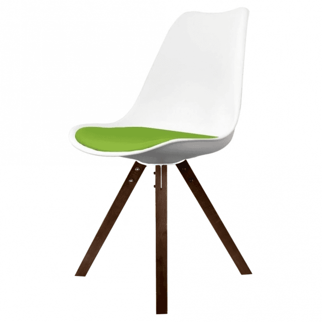 Fusion Living Soho White and Green Dining Chair with Square Pyramid Dark Wood Legs