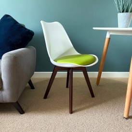 Soho White and Green Dining Chair with Squared Dark Wood Legs