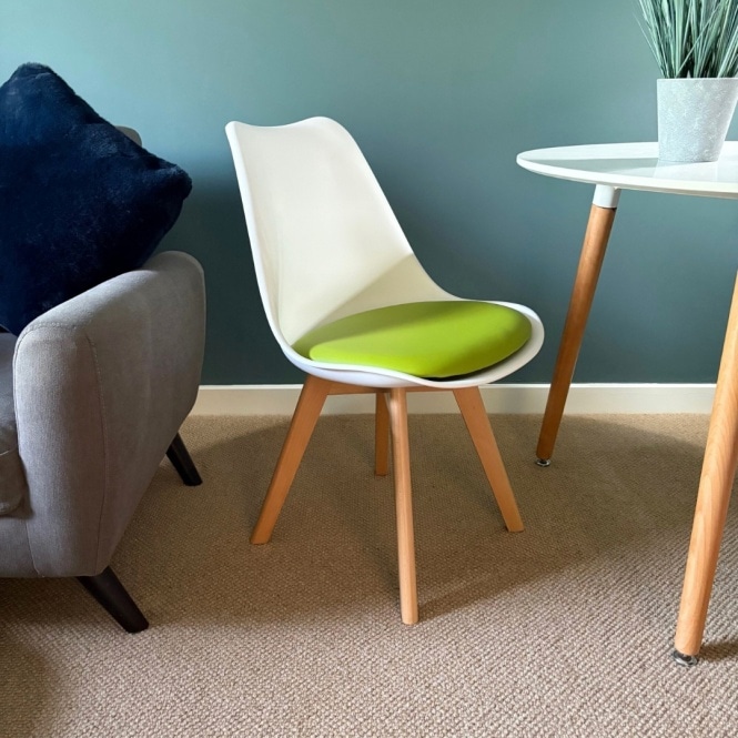 Fusion Living Soho White and Green Dining Chair with Squared Light Wood Legs