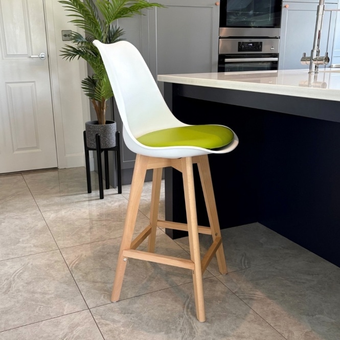 Fusion Living Soho White and Green Plastic Bar Stool with Light Wood Legs