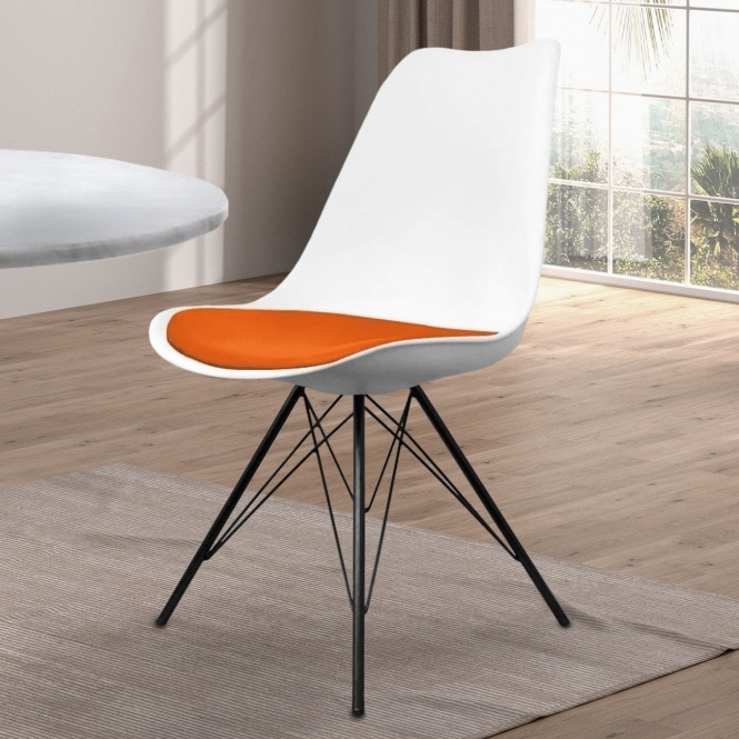Fusion Living Soho White and Orange Dining Chair with Black Metal Legs