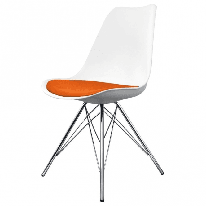 Fusion Living Soho White and Orange Dining Chair with Chrome Metal Legs