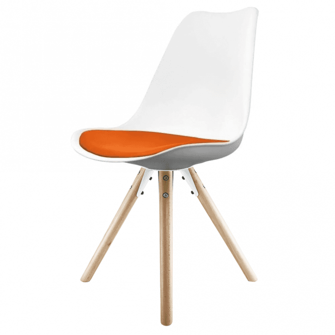 Fusion Living Soho White and Orange Dining Chair with Pyramid Light Wood Legs