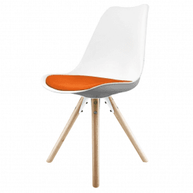 Soho White and Orange Dining Chair with Pyramid Light Wood Legs