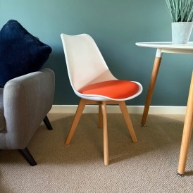 Soho White and Orange Dining Chair with Squared Light Wood Legs