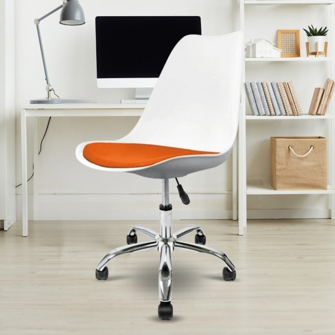 Fusion Living Soho White and Orange Plastic Desk Chair with Swivel Base