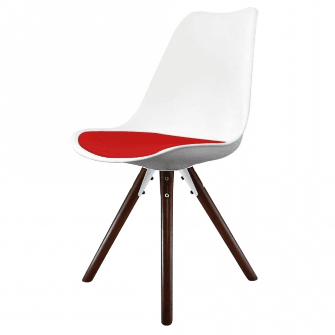 Fusion Living Soho White and Red Dining Chair with Pyramid Dark Wood Legs