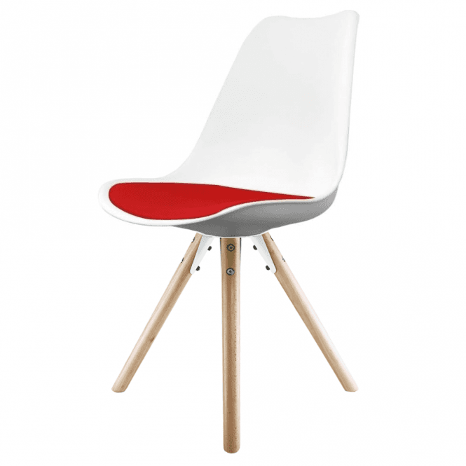Fusion Living Soho White and Red Dining Chair with Pyramid Light Wood Legs