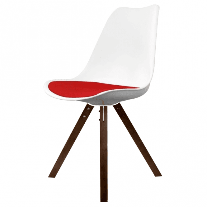 Fusion Living Soho White and Red Dining Chair with Square Pyramid Dark Wood Legs