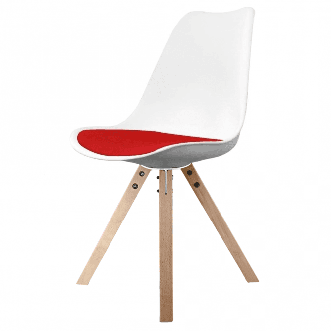 Fusion Living Soho White and Red Dining Chair with Square Pyramid Light Wood Legs