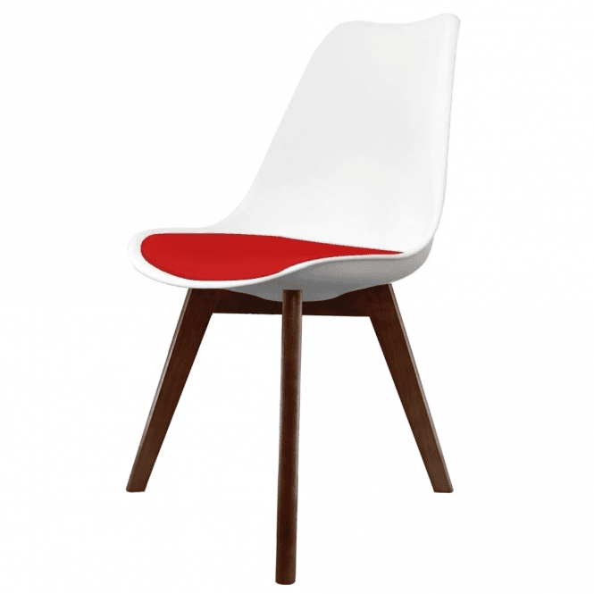 Fusion Living Soho White and Red Dining Chair with Squared Dark Wood Legs