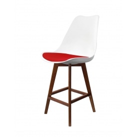 Soho White and Red Plastic Bar Stool with Dark Wood Legs