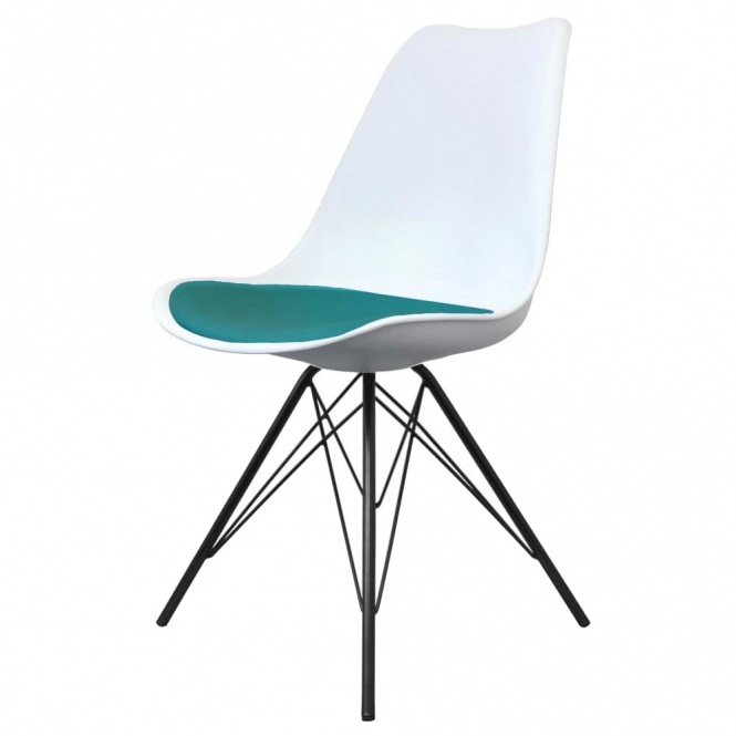 Fusion Living Soho White and Teal Dining Chair with Black Metal Legs