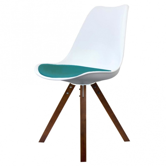 Fusion Living Soho White and Teal Dining Chair with Square Pyramid Dark Wood Legs