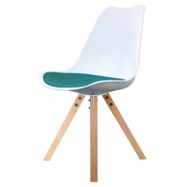Soho White and Teal Dining Chair with Square Pyramid Light Wood Legs