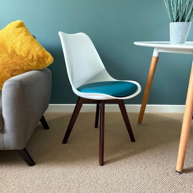 Fusion Living Soho White and Teal Dining Chair with Squared Dark Wood Legs