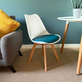 Soho White and Teal Dining Chair with Squared Light Wood Legs