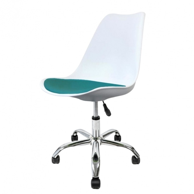 Fusion Living Soho White and Teal Plastic Desk Chair with Swivel Base