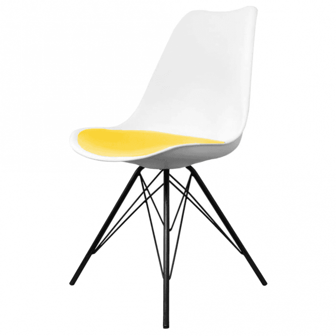Fusion Living Soho White and Yellow Dining Chair with Black Metal Legs