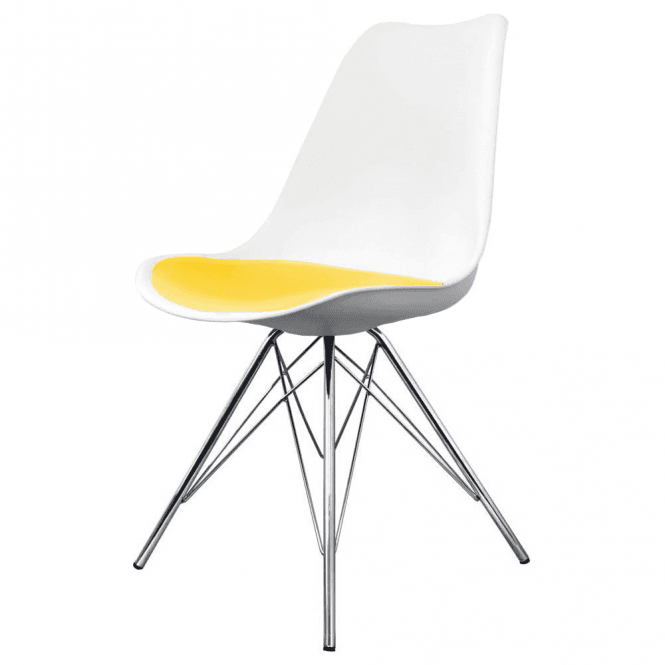 Fusion Living Soho White and Yellow Dining Chair with Chrome Metal Legs