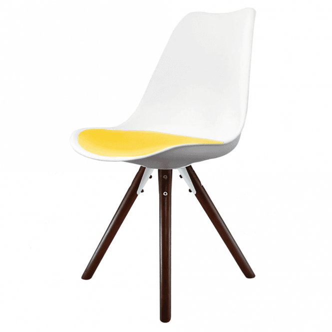 Fusion Living Soho White and Yellow Dining Chair with Pyramid Dark Wood Legs