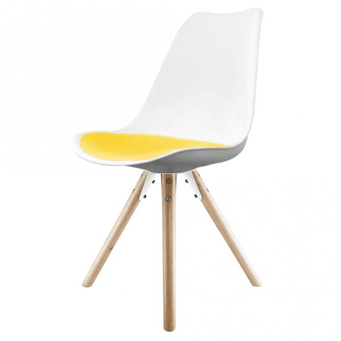 Fusion Living Soho White and Yellow Dining Chair with Pyramid Light Wood Legs