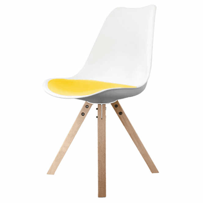 Fusion Living Soho White and Yellow Dining Chair with Square Pyramid Light Wood Legs