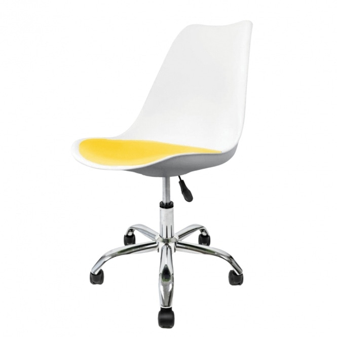Fusion Living Soho White and Yellow Plastic Desk Chair with Swivel Base