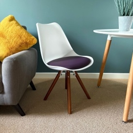 Soho White & Aubergine Purple Plastic Dining Chair with Pyramid Dark Wood Legs