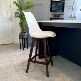 Soho White Plastic Bar Stool with Dark Wood Legs