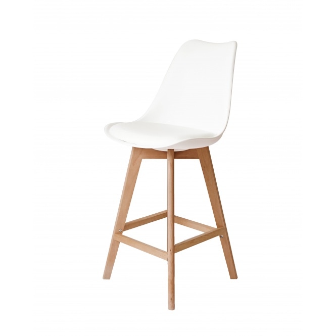 Fusion Living Soho White Plastic Bar Stool with Light Wood Legs