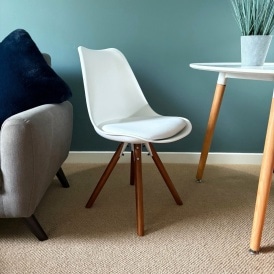 Soho White Plastic Dining Chair with Pyramid Dark Wood Legs