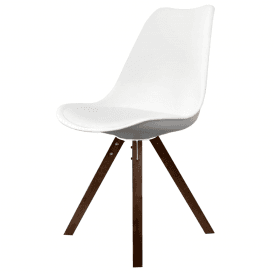 Soho White Plastic Dining Chair with Square Pyramid Dark Wood Legs