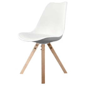 Soho White Plastic Dining Chair with Square Pyramid Light Wood Legs