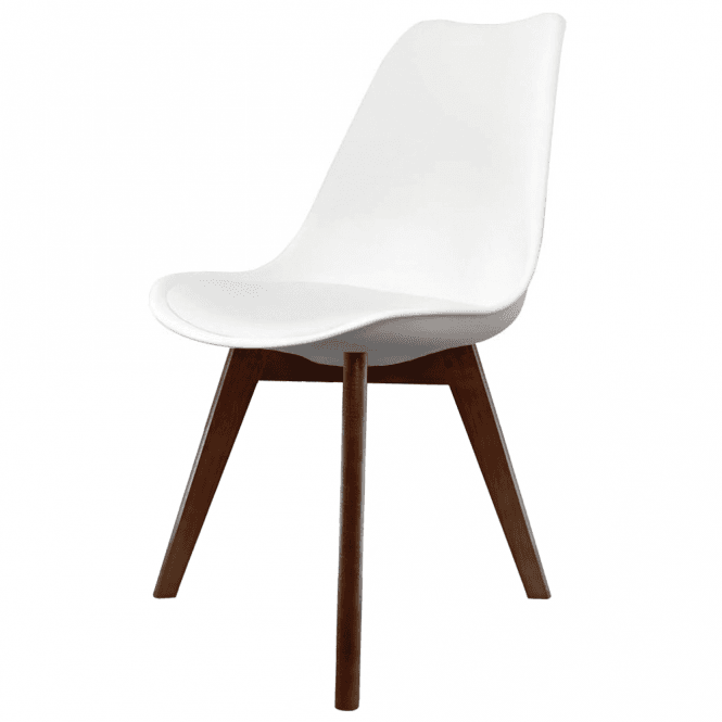 Fusion Living Soho White Plastic Dining Chair with Squared Dark Wood Legs