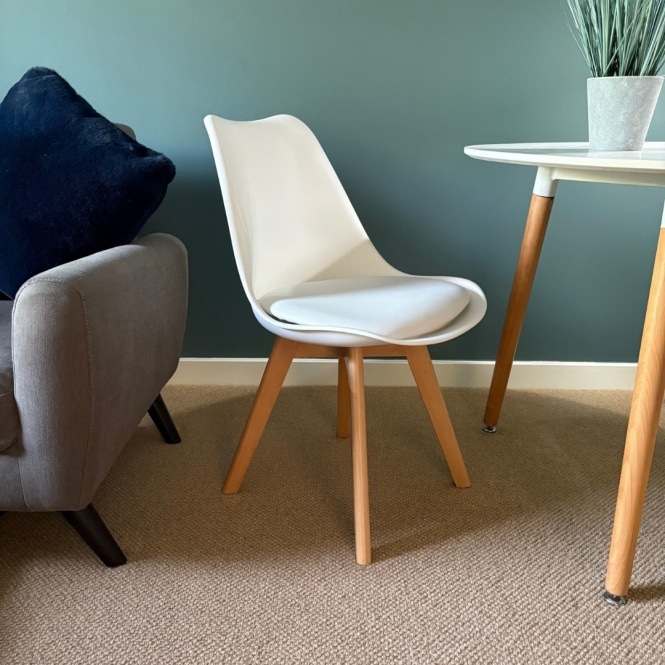 Fusion Living Soho White Plastic Dining Chair with Squared Light Wood Legs