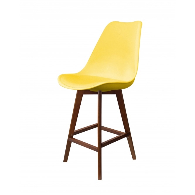 Fusion Living Soho Yellow Plastic Bar Stool with Dark Wood Legs