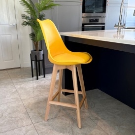 Soho Yellow Plastic Bar Stool with Light Wood Legs