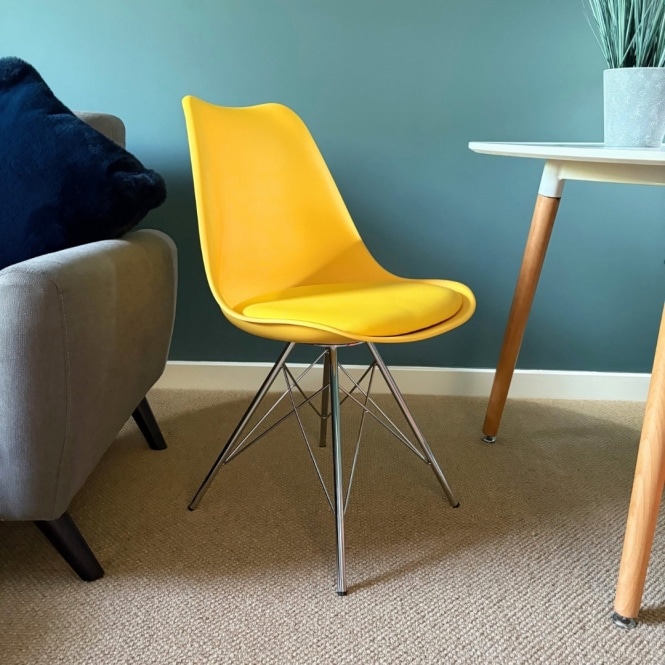 Fusion Living Soho Yellow Plastic Dining Chair with Chrome Metal Legs