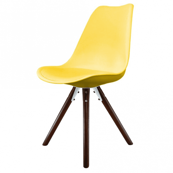 Fusion Living Soho Yellow Plastic Dining Chair with Pyramid Dark Wood Legs