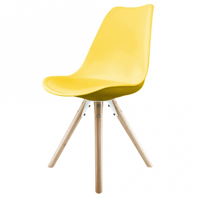Fusion Living Soho Yellow Plastic Dining Chair with Pyramid Light Wood Legs