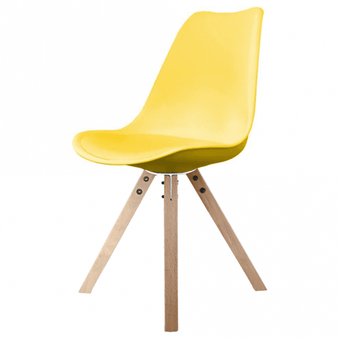 Fusion Living Soho Yellow Plastic Dining Chair with Square Pyramid Light Wood Legs
