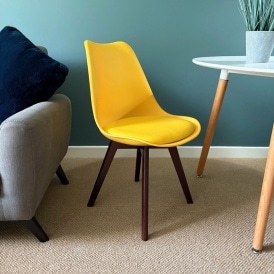 Soho Yellow Plastic Dining Chair with Squared Dark Wood Legs