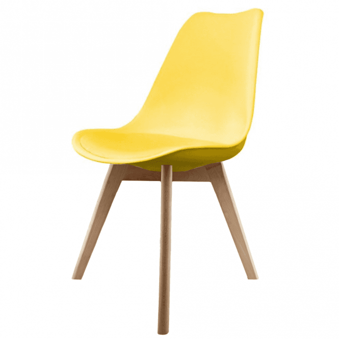 Fusion Living Soho Yellow Plastic Dining Chair with Squared Light Wood Legs