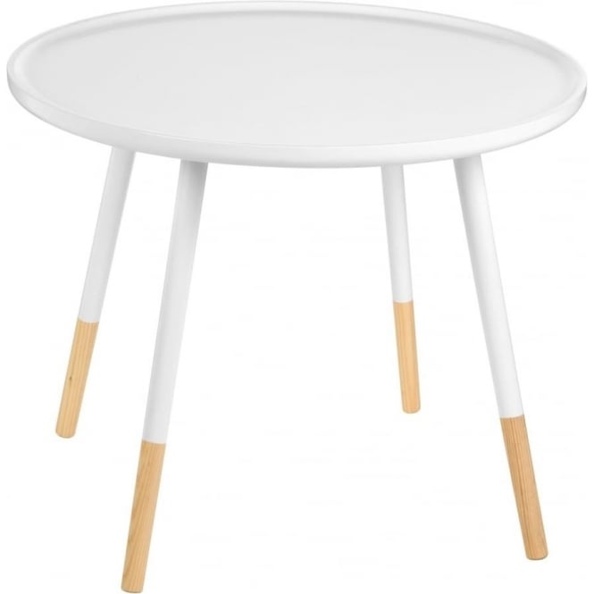 Fusion Living White Circular Large Side Table with Beech Tipped Legs