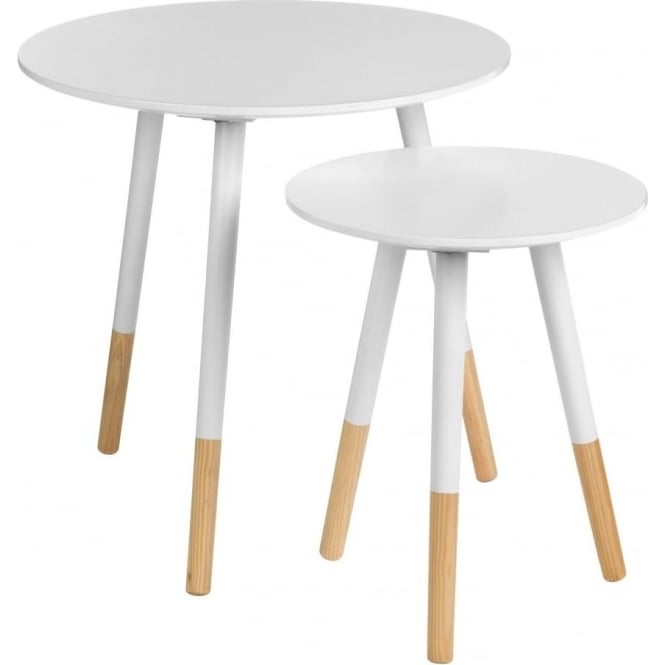 Fusion Living White Circular Side Tables with Beech Tipped Legs