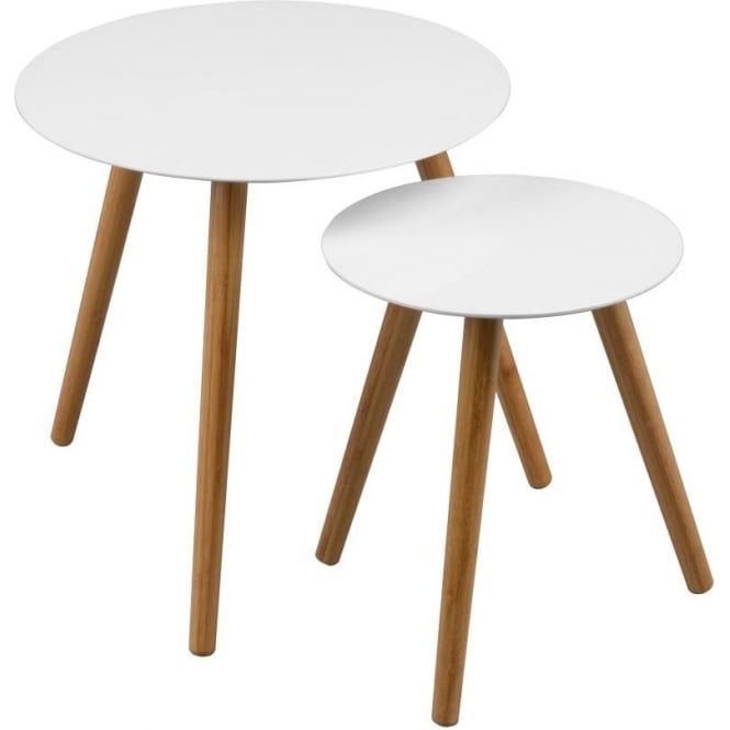 Fusion Living White High Gloss Nest of Tables with Hardwood Legs