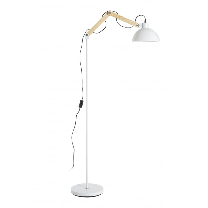 Fusion Living White Metal and Wooden Angle Floor Lamp
