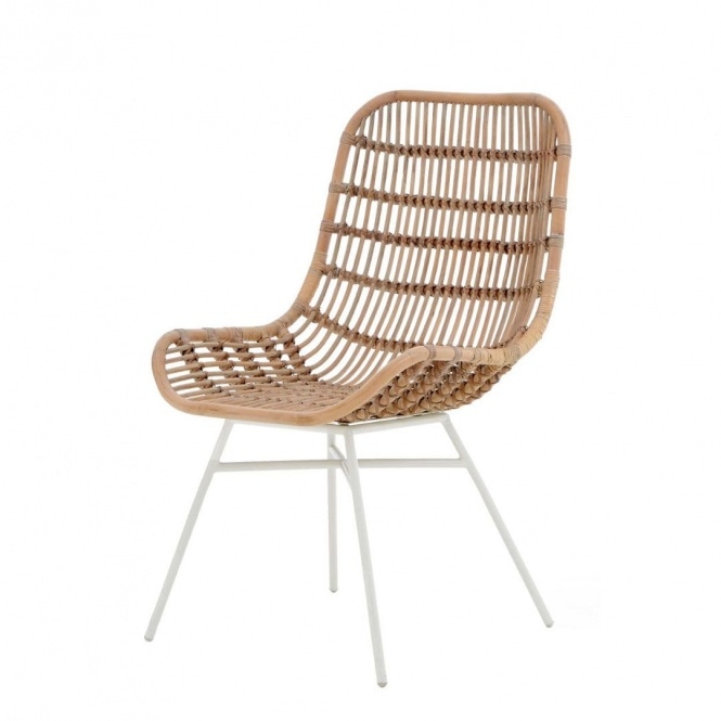 Fusion Living White Wash Natural Rattan Dining Chair With White Iron Legs