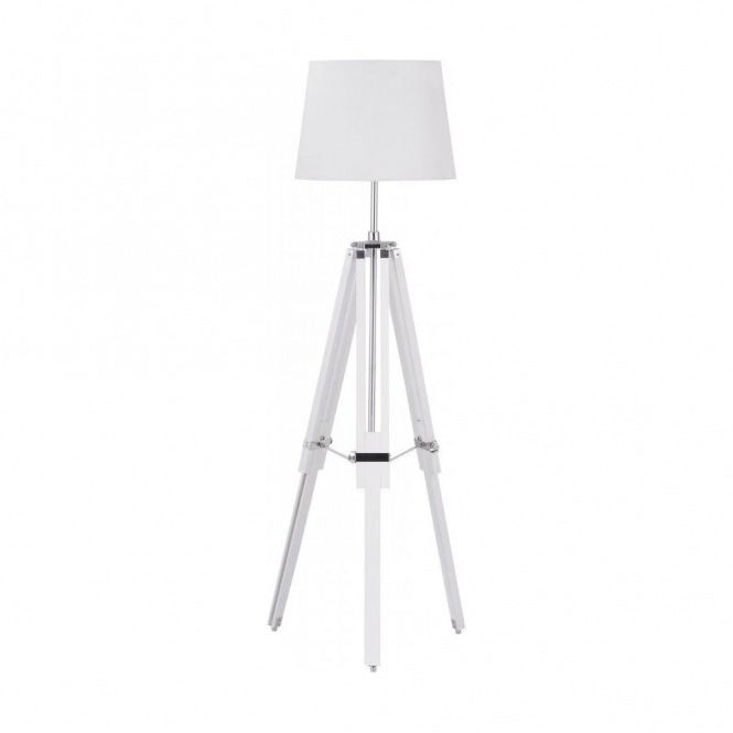 Fusion Living White Wood and Chrome Tripod Floor Standing Lamp